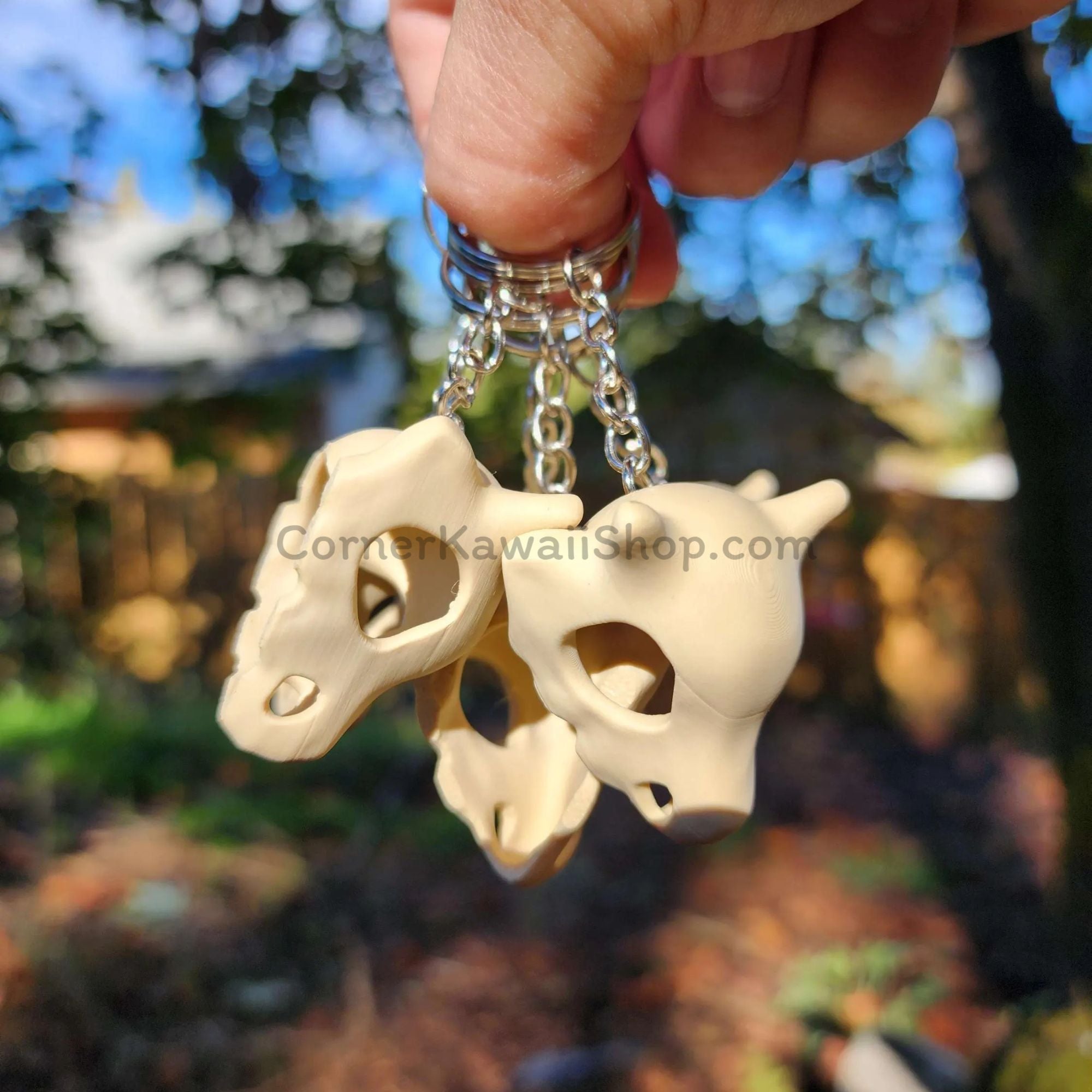 Cubone skull keychain multiple angles