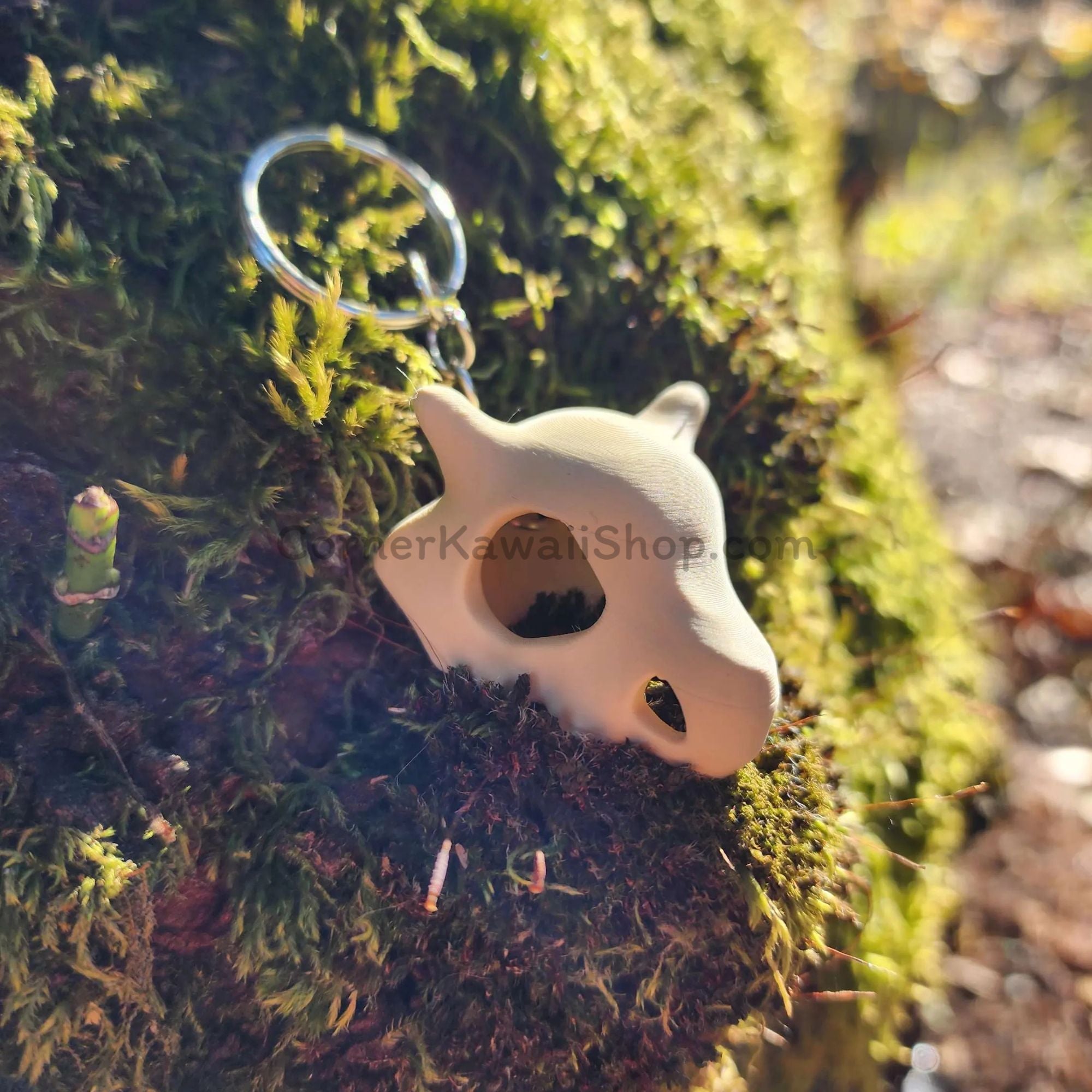 3D printed Cubone skull keychain bone white finish